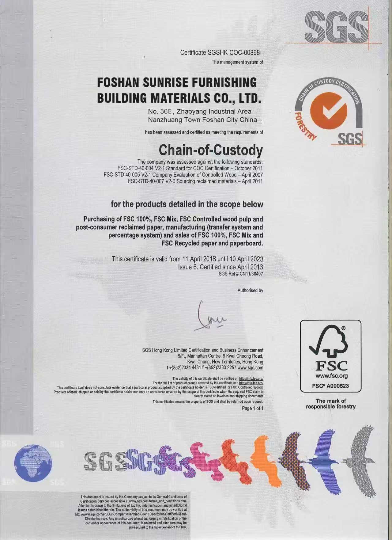 SGS Certificate