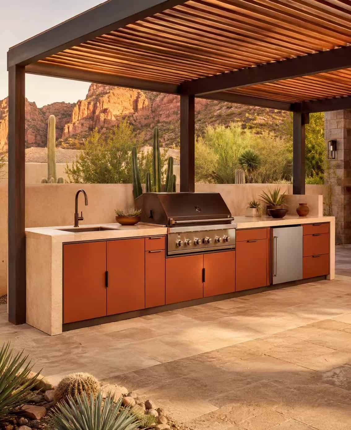 Straight outdoor BBQ cabinet for narrow patio outdoor kitchen