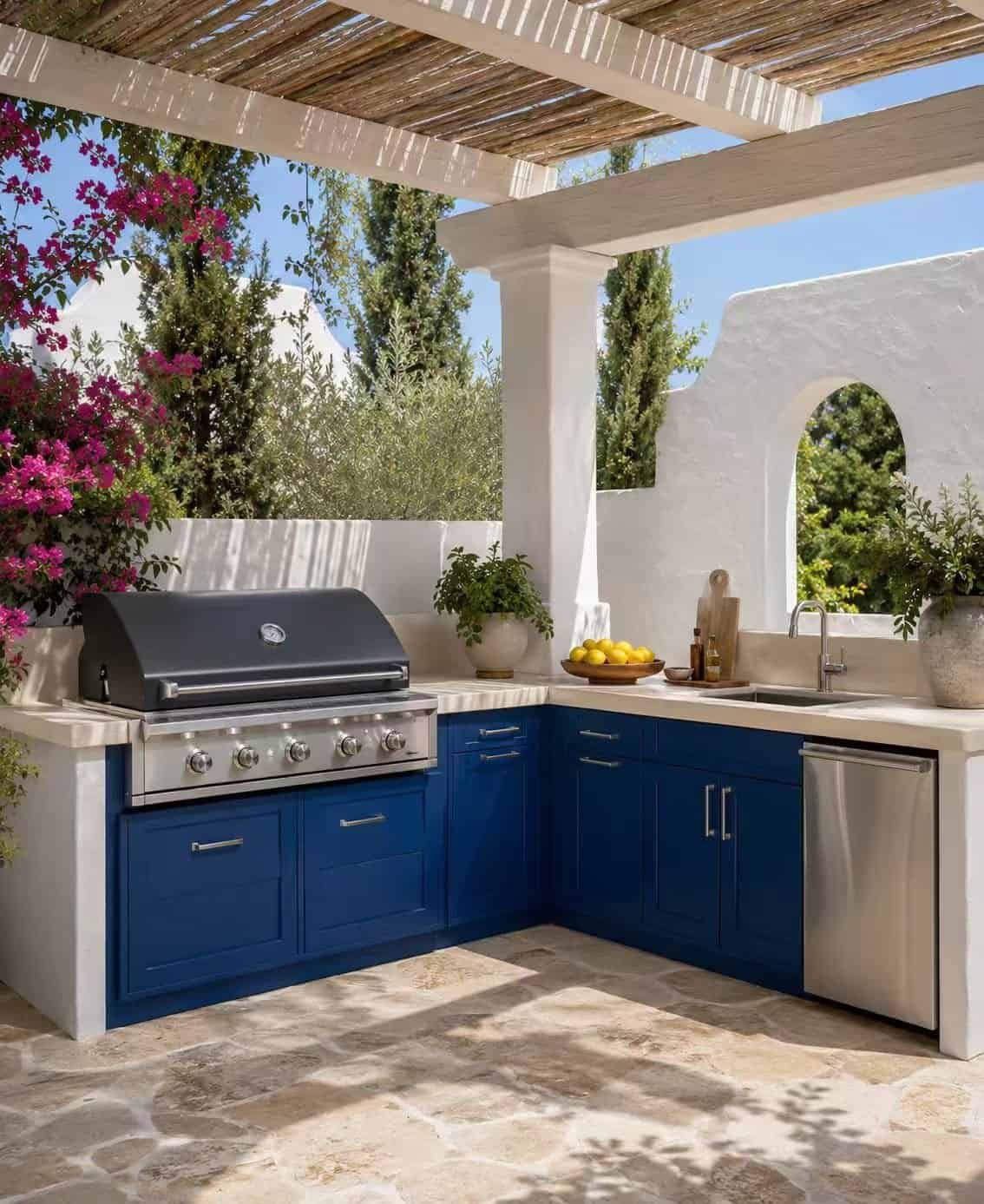 L-shaped outdoor BBQ cabinet for villa patio