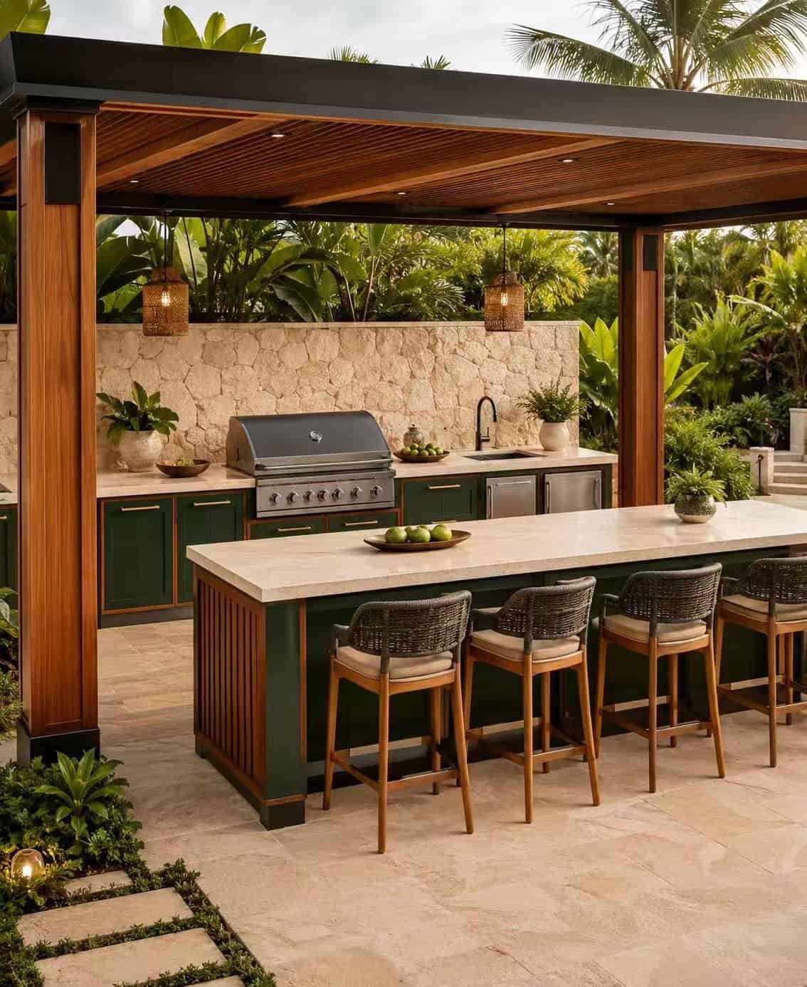 BBQ island cabinet for social outdoor cooking and garden parties