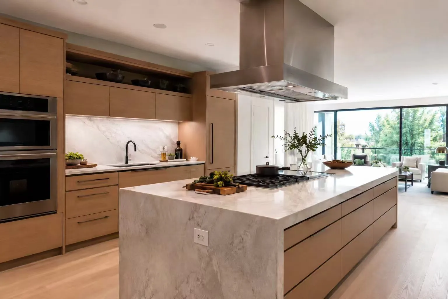 cooking island table with cooktop planning and preparation area