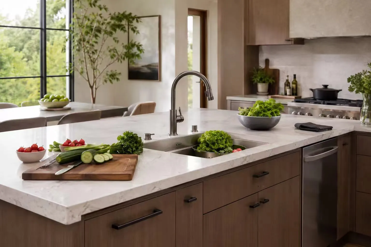 sink island table with washing and preparation area