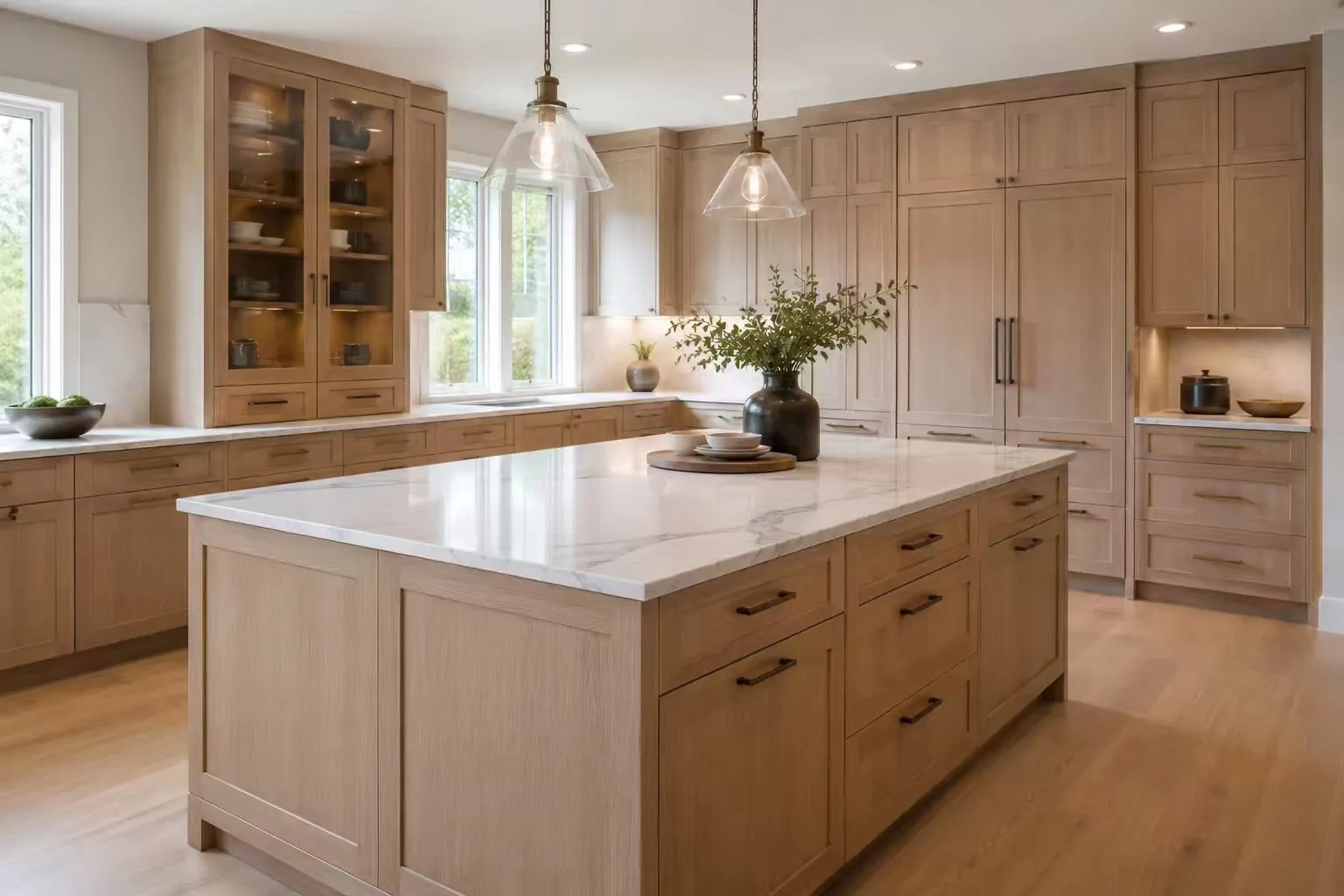 island table with matching kitchen cabinets and coordinated panels