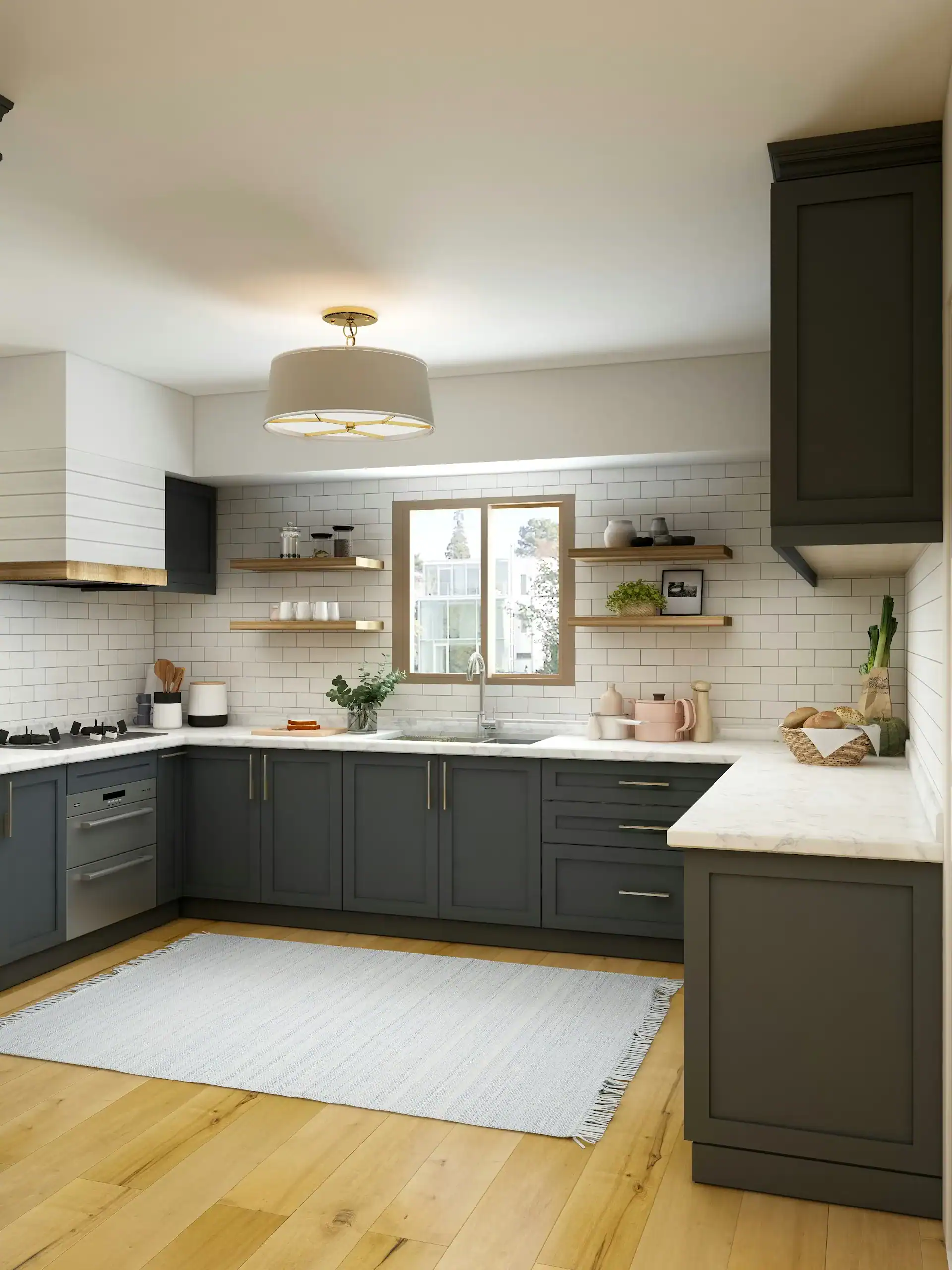 Modern custom kitchen cabinet with island and warm lighting