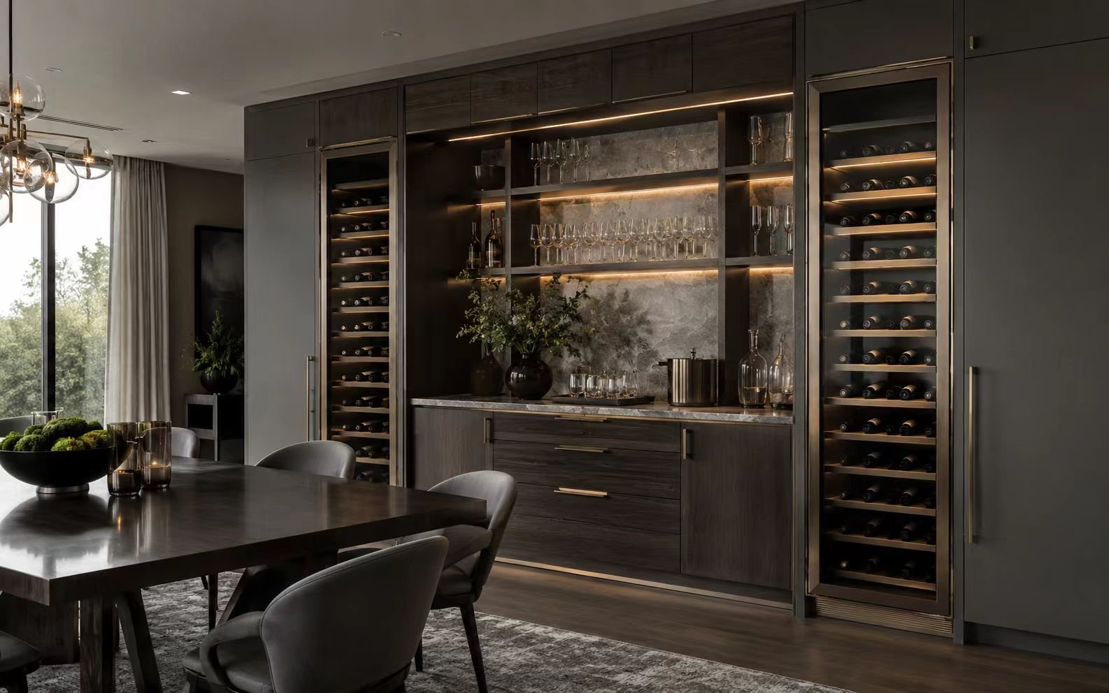 full wall stainless steel wine cabinet for luxury villa dining room
