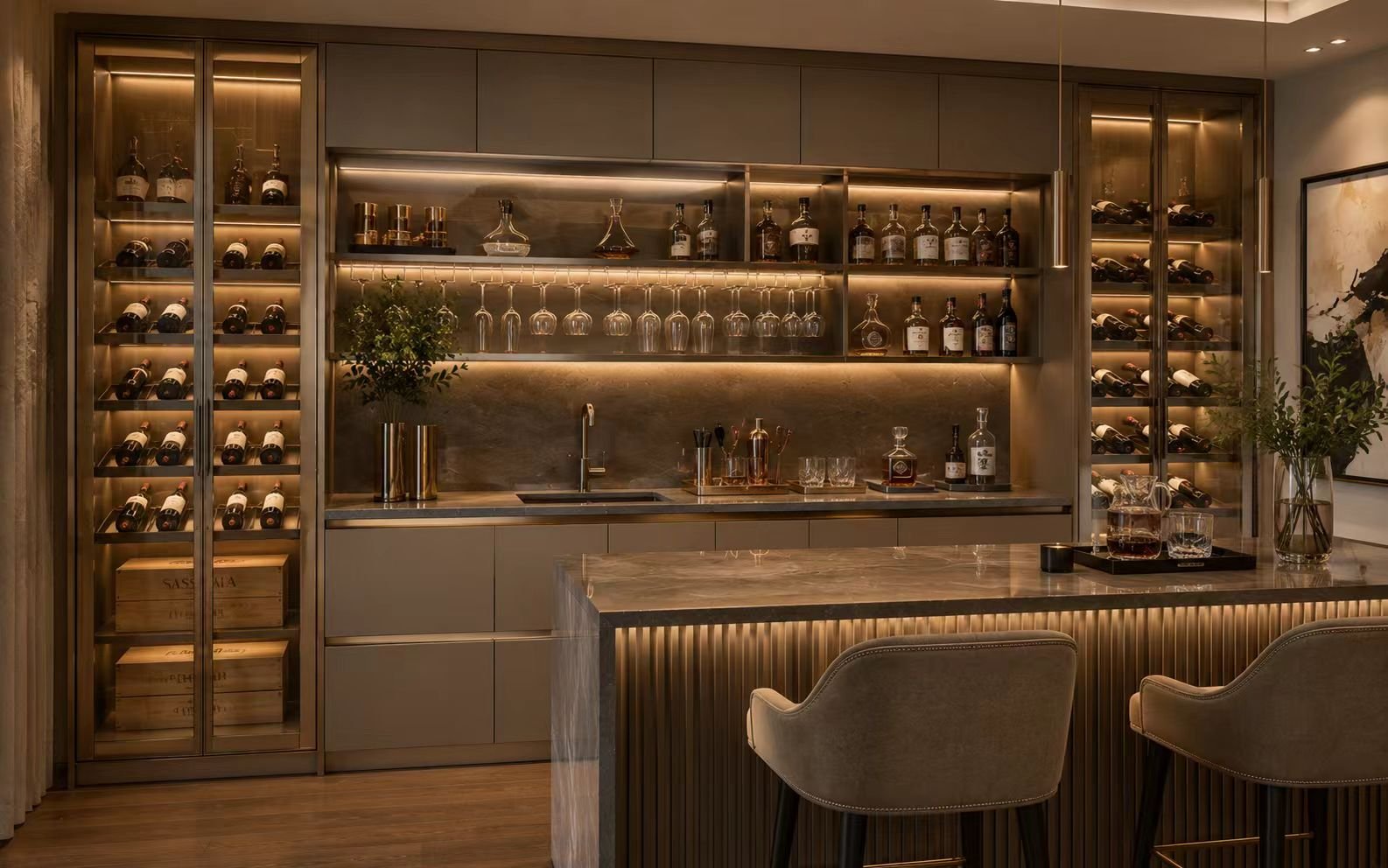 custom stainless steel home bar wine cabinet with glass holders drawers and serving counter