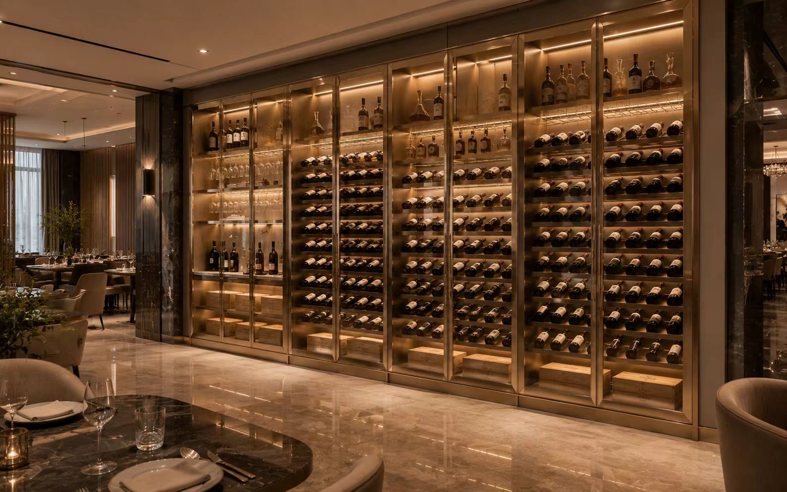 large capacity stainless steel wine cabinet for hotel restaurant and hospitality interiors
