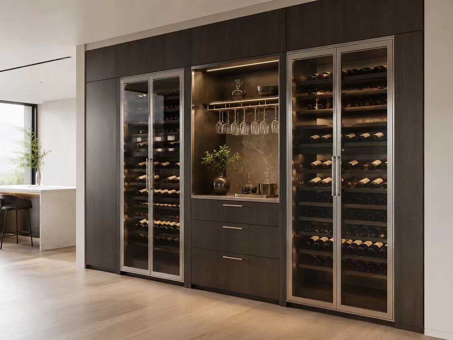 built-in stainless steel wine cabinet for kitchen and dining wall