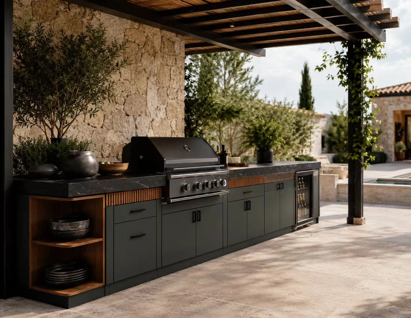 Weather-resistant outdoor BBQ cabinet designed for rain sun and heat