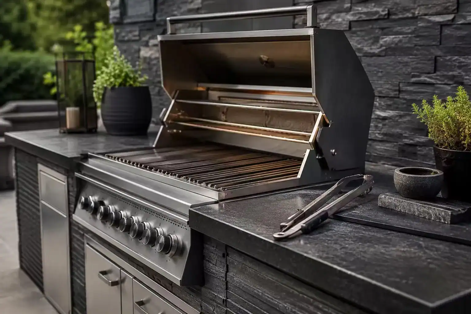 Built-in BBQ grill cabinet cooking zone with heat-resistant surface