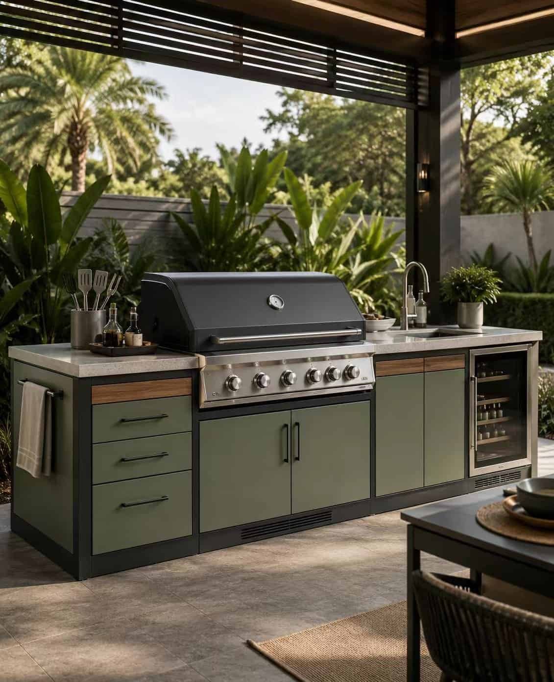 Weather-resistant outdoor BBQ cabinet for garden patio
