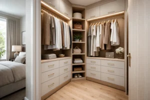 Small Walk In Closet Corner Storage Planning