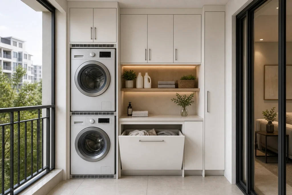 Balcony Washer Dryer Cabinet for Built-In Laundry Zones