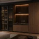 Black Stainless Steel Wine Cabinet with Ribbed Walnut Bar