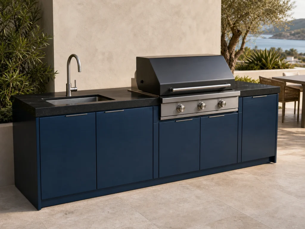 Brushed Stainless Steel Outdoor BBQ Cabinet with Sink image 1