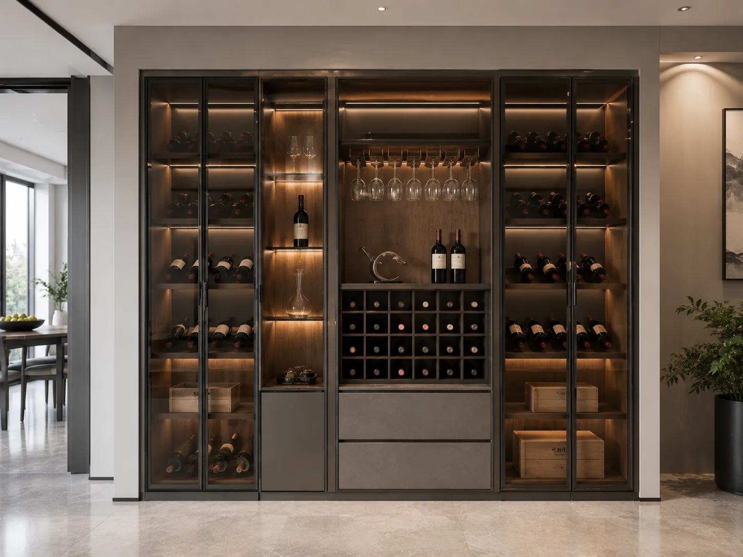 Stainless steel wine cabinet for dining room and hospitality project
