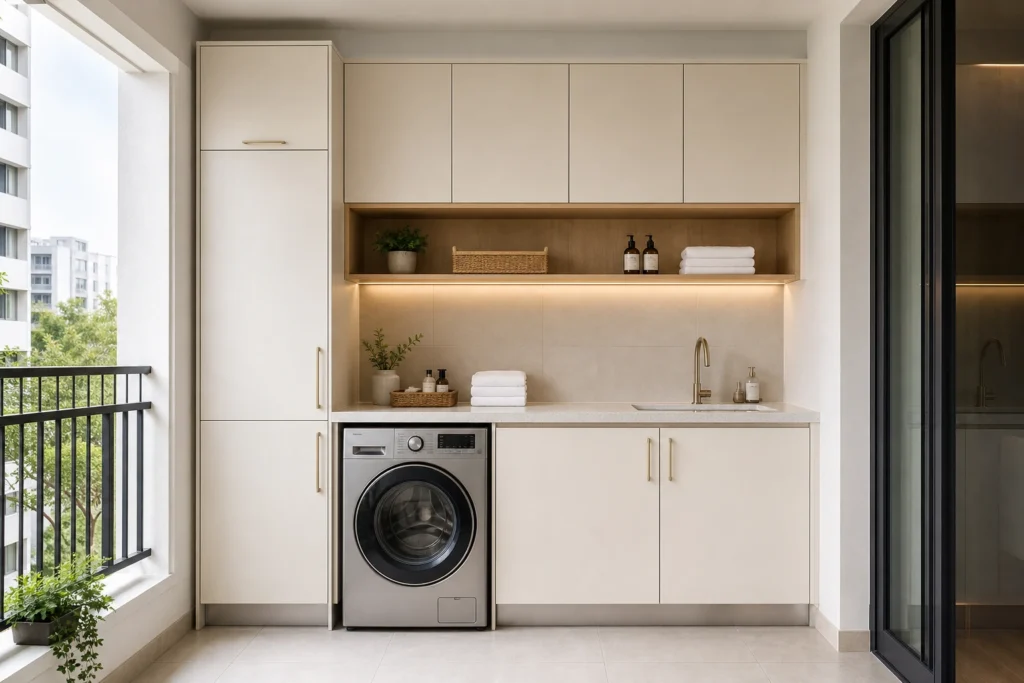 Custom Balcony Laundry Cabinet for Apartment Laundry Areas image 1