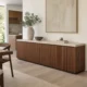 Fluted Walnut Sideboard Cabinet with Stone Top