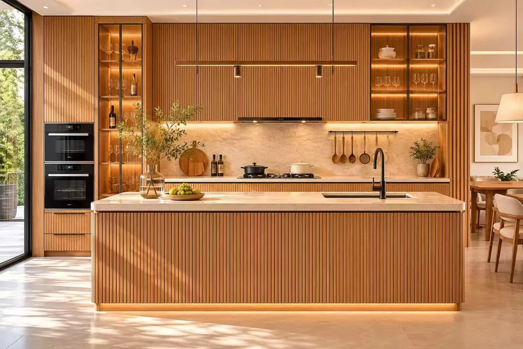 Fluted Wood Kitchen Cabinets