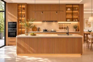 Fluted Wood Kitchen Cabinets image 1