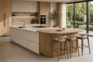 Kitchen Island Table with Seating and Curved Oak End image 1