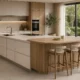 Kitchen Island Table with Seating and Curved Oak End