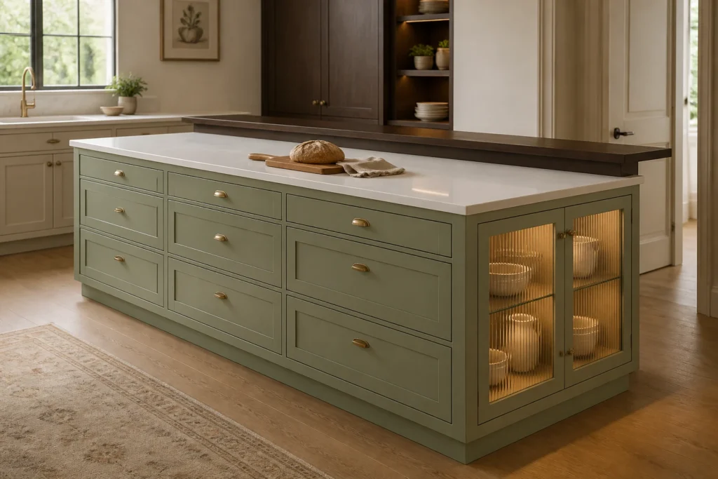 Kitchen Island Table with Storage and Display Drawers