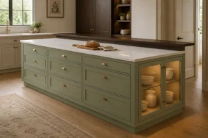 Kitchen Island Table with Storage and Display Drawers image 1