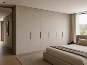 Linen Finish Fitted Wardrobe with Leather Pull Handles image 1