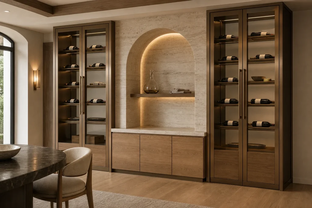 Luxury Stainless Steel Wine Cabinet with Bronze Framing