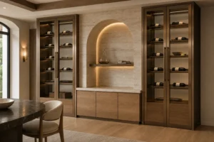 Luxury Stainless Steel Wine Cabinet with Bronze Framing image 1