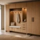 Modern Oak Entryway Cabinet with Bench and Coat Storage
