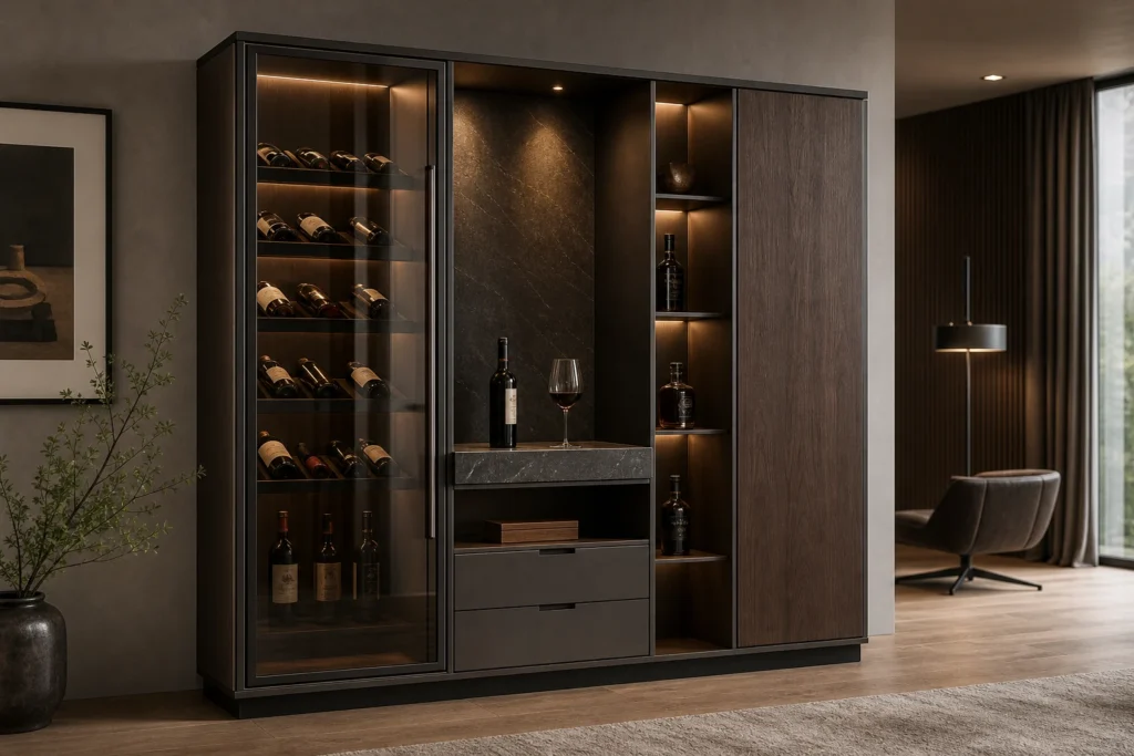 Stainless Steel Wine Display Cabinet with Smoked Glass