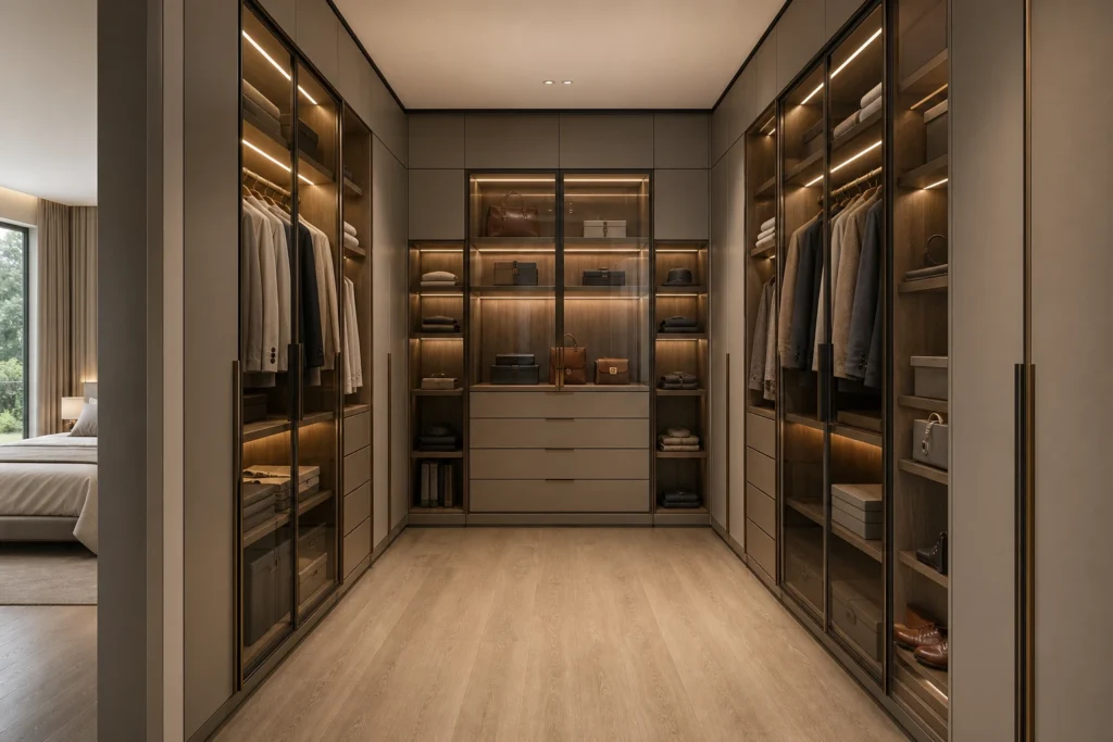 Custom U-Shaped Walk-In Closet for Luxury Dressing Rooms