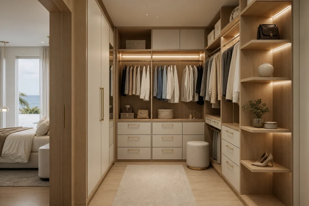 U Shaped Walk In Closet for Small Bedroom