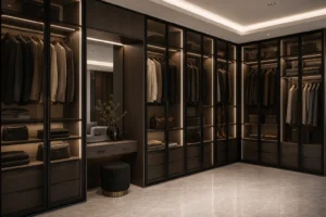 Walk-In Closet with Glass Doors and LED Display Storage image 1