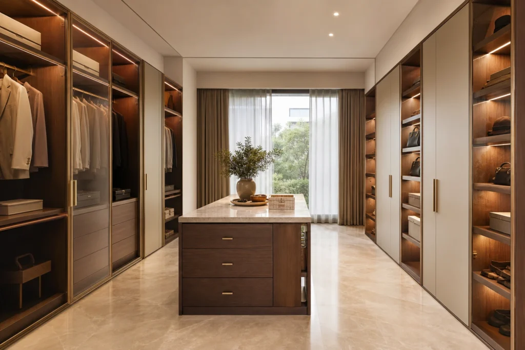 Custom Walk-In Closet with Island for Luxury Bedroom Suites
