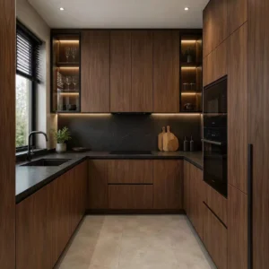 Custom Walnut Wood Kitchen Cabinets image 1