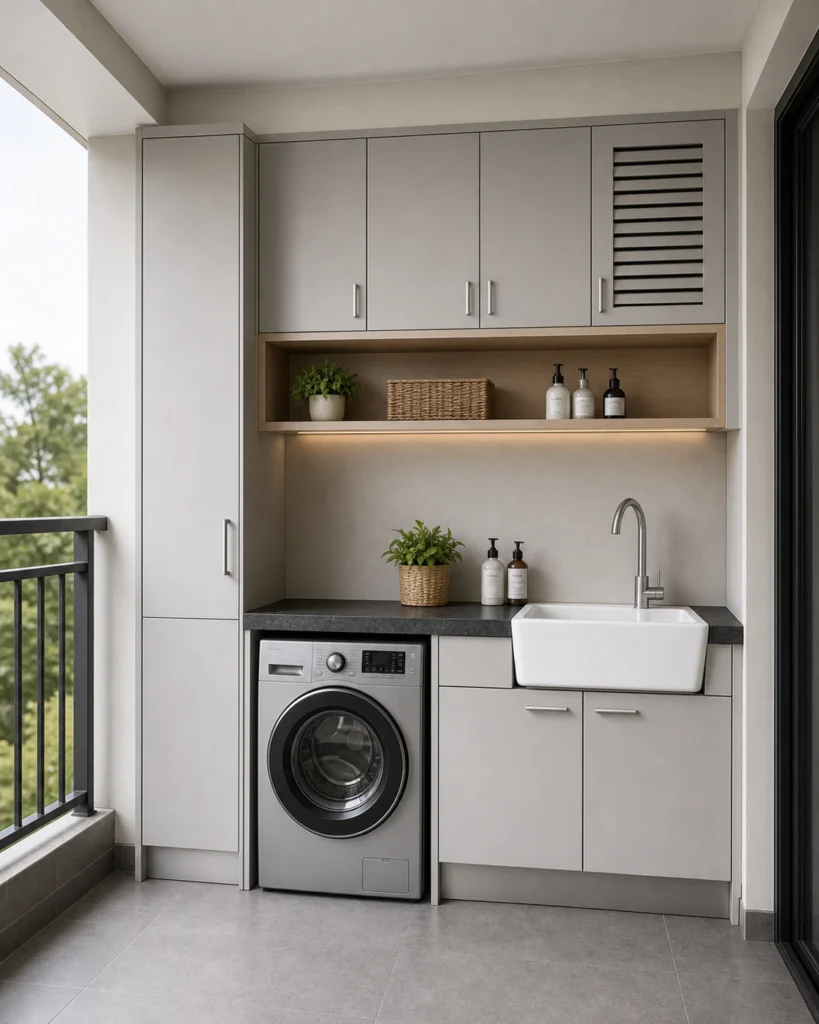 Waterproof Balcony Laundry Cabinet for Humid Utility Areas