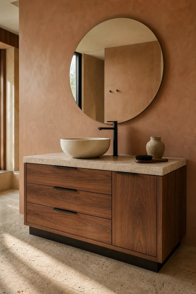 Custom Walnut Wood Bathroom Vanity Cabinet