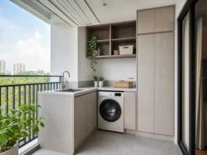 Before You Choose Cabinet Panels for a Balcony Laundry Sink Area
