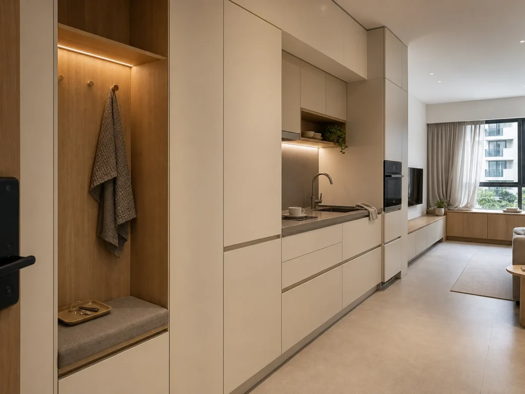 Compact Apartment Built-In Cabinet Set