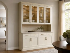 Cream Sideboard Hutch Cabinet with Glass Doors image 1