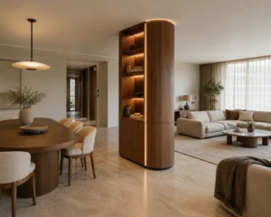 Curved Walnut Column Wrap Display Cabinet image 1