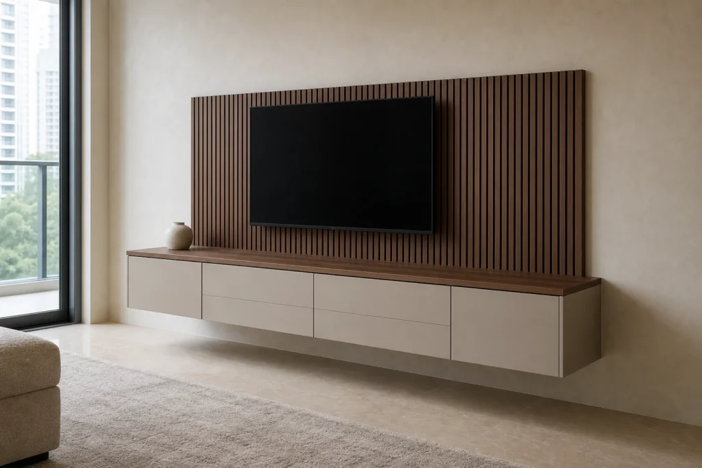 Floating TV Cabinet with Slatted Back Panel