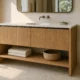 Floor Standing Oak Bathroom Vanity with Open Bottom Shelf