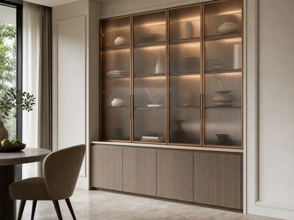Fluted Glass Display Cabinet with Closed Base