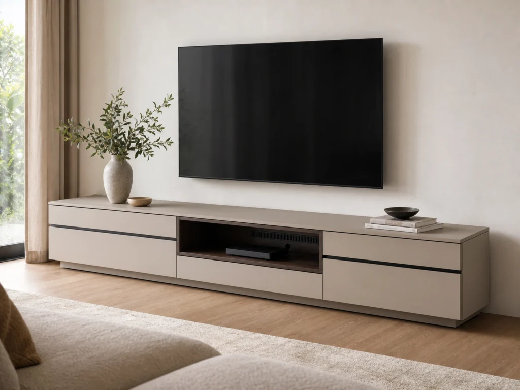 Low Profile TV Console Cabinet with Cable Management