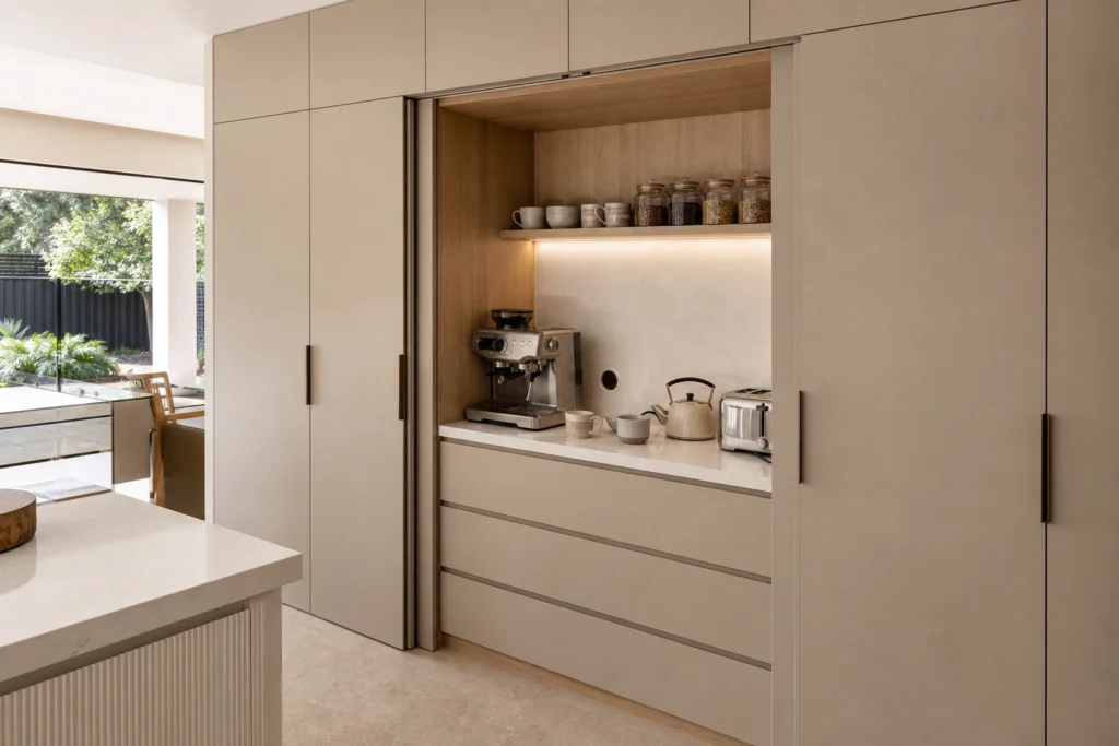 Pocket Door Breakfast Station Cabinet