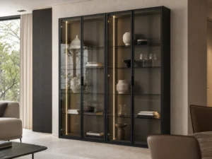 Slim Black Aluminum-Frame Glass Display Cabinet image 1